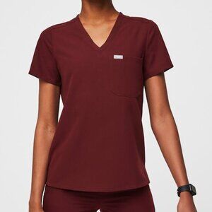 Figs Catarina One-Pocket Scrub Top Burgundy NWT